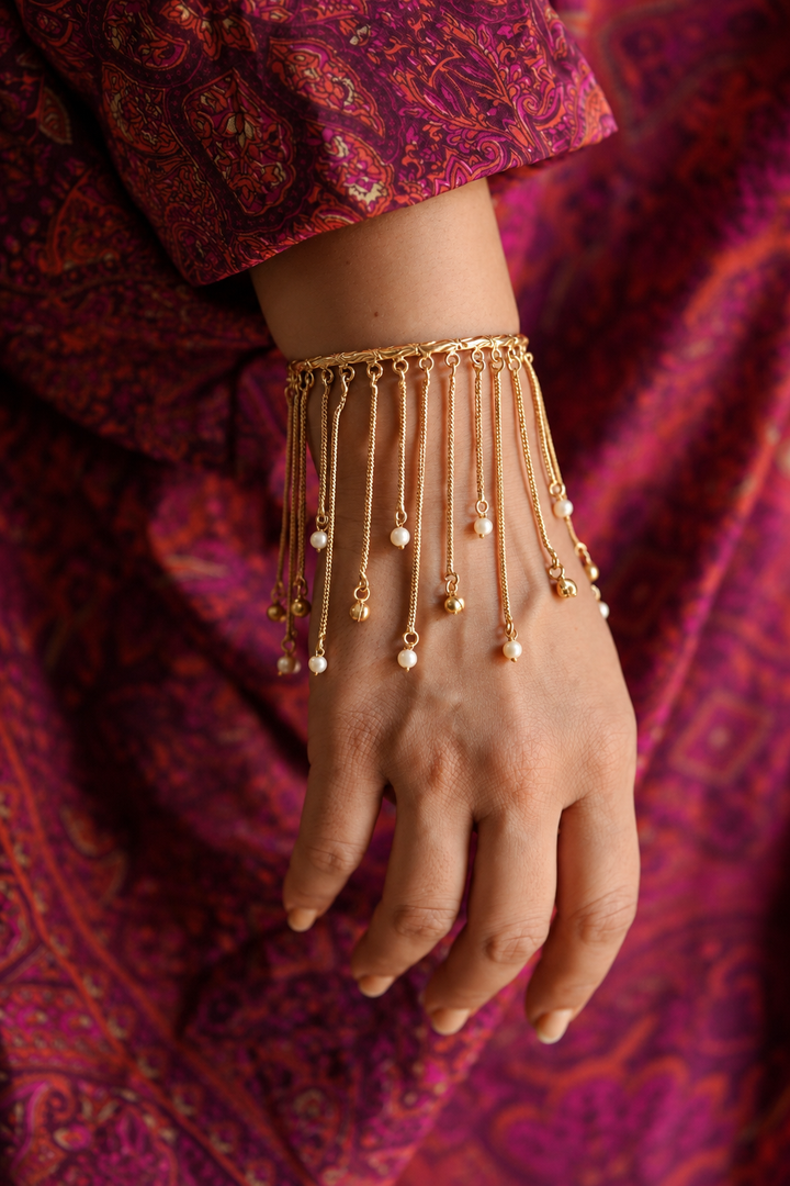 Zarina Pearl Fringe Brass Gold plated Bracelet