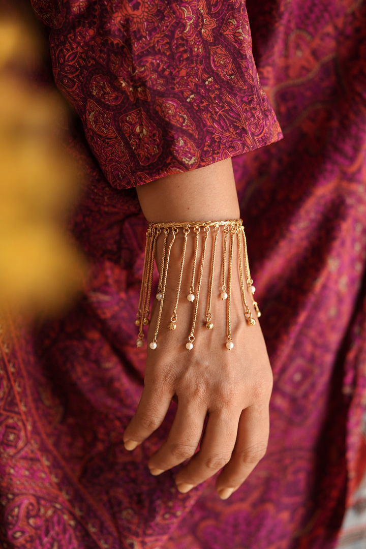 Zarina Pearl Fringe Brass Gold plated Bracelet