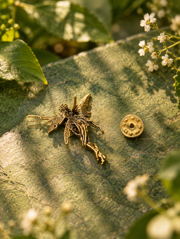 Fairy brooch lapel pin in pure brass