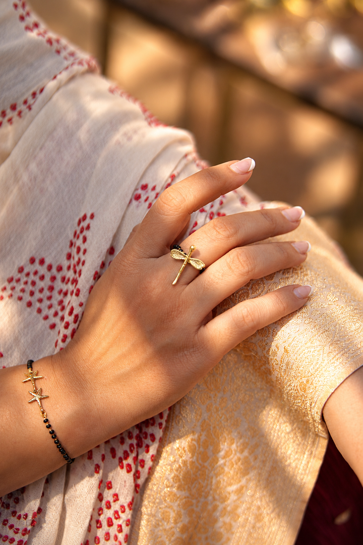 Dragonfly Brass Mangalsutra Ring – Adjustable