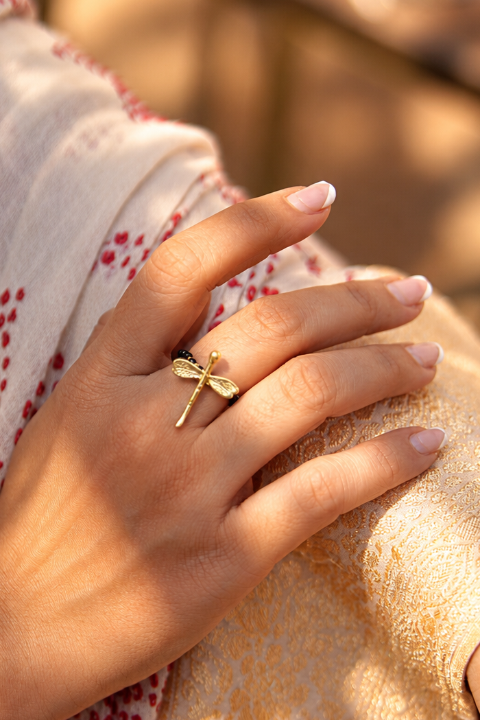 Dragonfly Brass Mangalsutra Ring – Adjustable