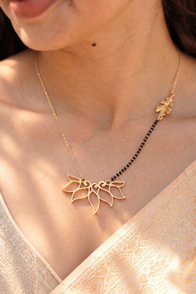Oak Leaf & Lotus Mangalsutra- 22k gold plated
