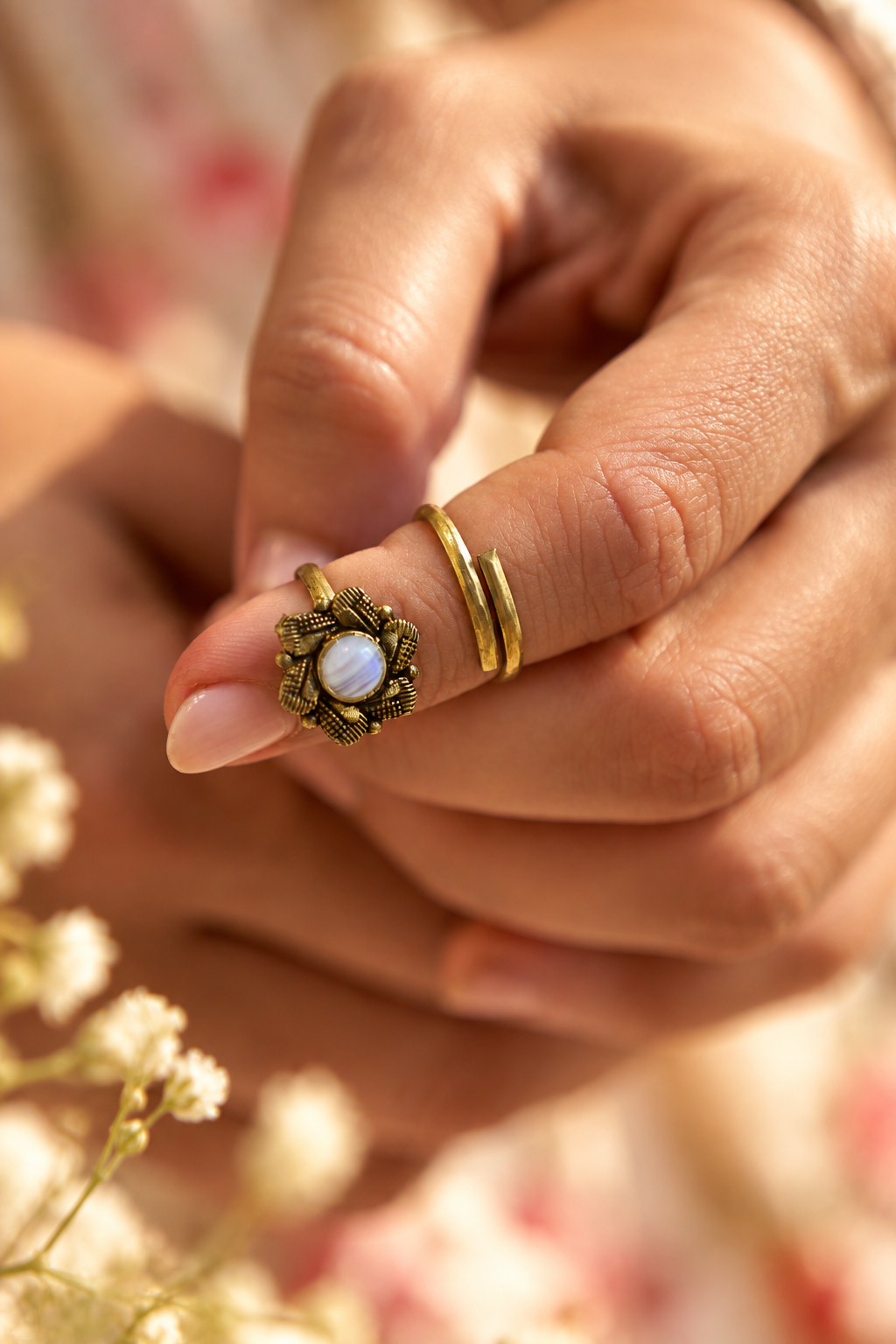 Tara Moonstone (pair of) Brass Toe Rings