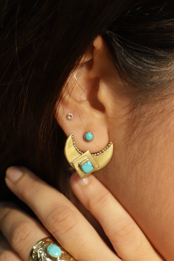 Hide and seek turquoise brass earrings