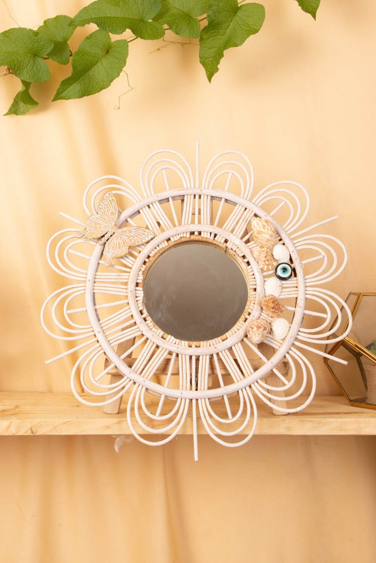 Floral Rattan Mirror