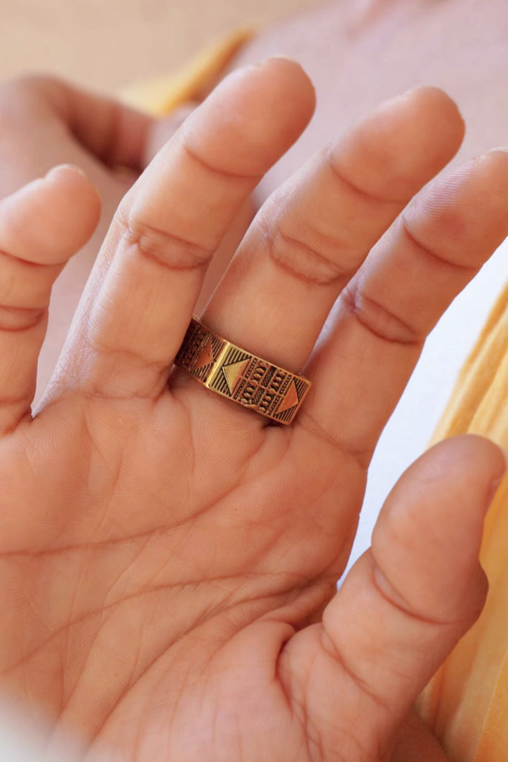 Aztec brass ring- non adjustable. Size 6