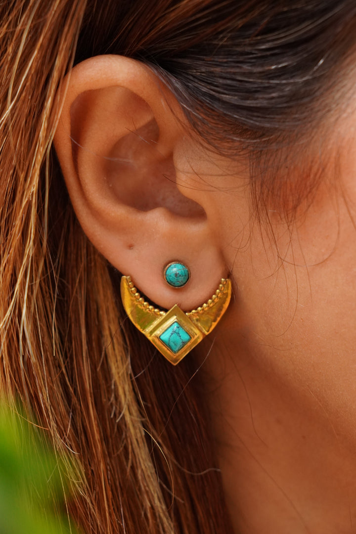 Hide and seek turquoise brass earrings-