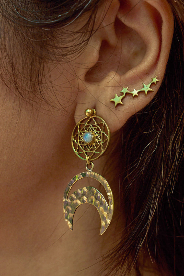 Crown of Pharoah + celestine drop earrings + star slip ons. (Combo of 3)