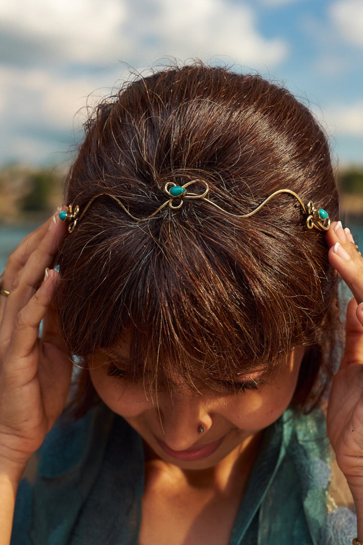 Turquoise hairband cum necklace