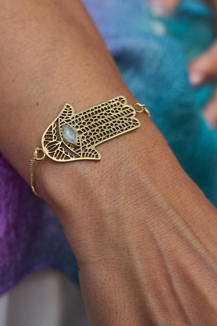 Hamsa moonstone bracelet