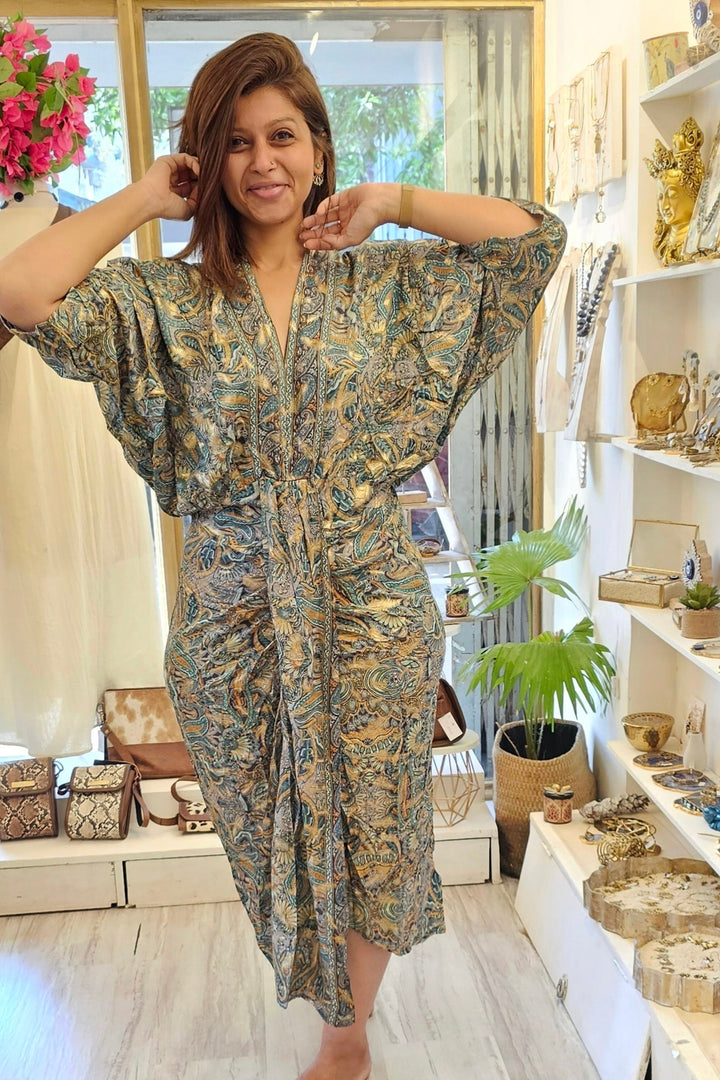 Golden fern kaftan dress