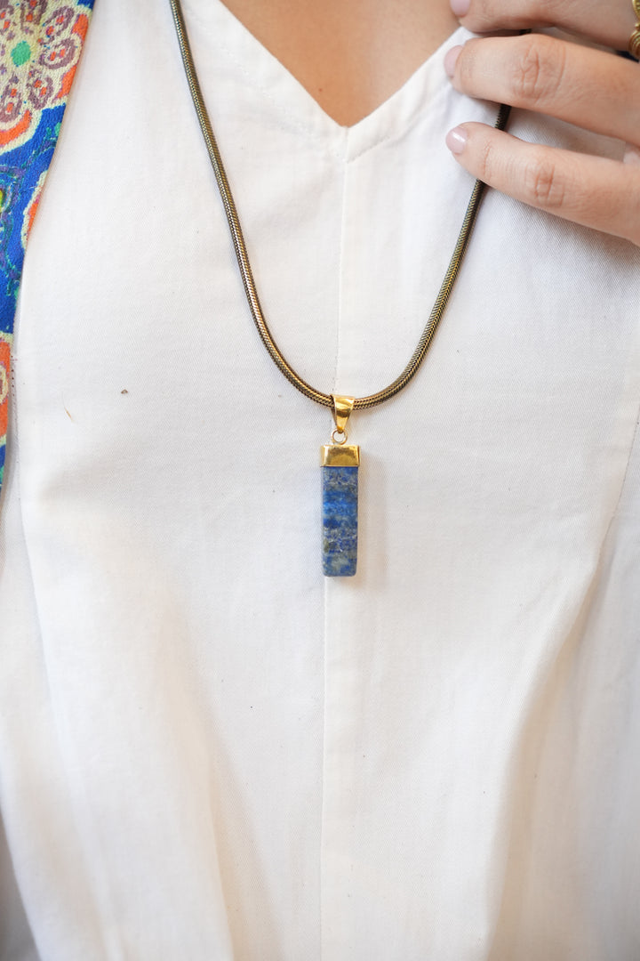 Lapis Pendant with Long Chain