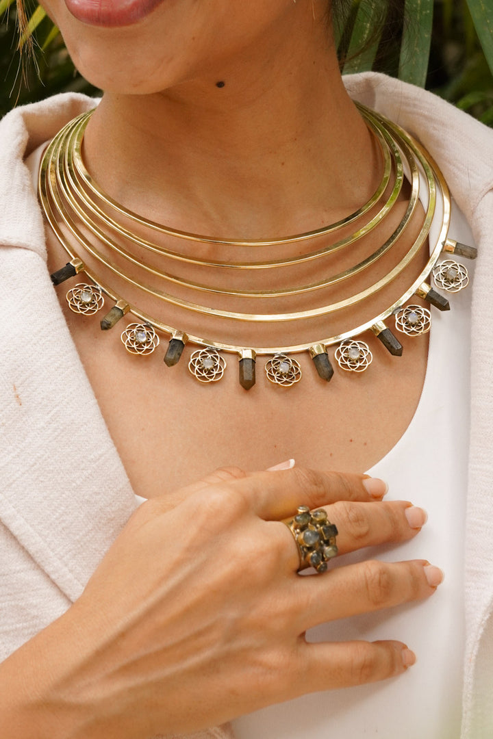 Crown of labradorite brass necklace