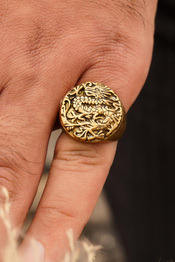 Circle of dragon warrior brass men’s ring Adjustable