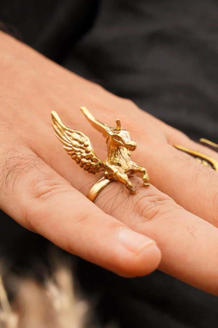 Unicorn mens brass ring. Adjustable. Size 5-7