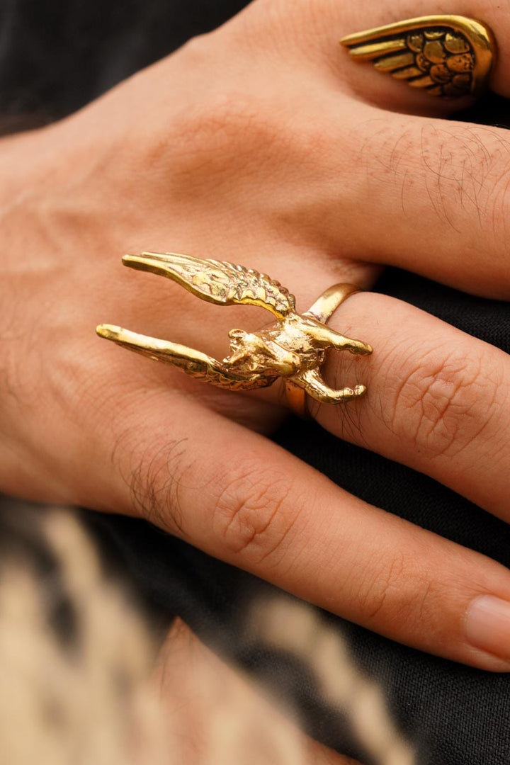 Unicorn mens brass ring. Adjustable. Size 5-7