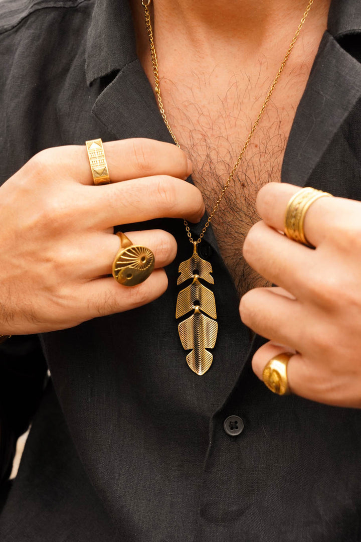 Brass Feather drop with alloy long chain