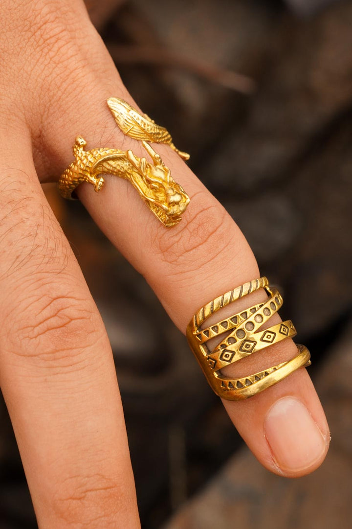 Dragon adjustable brass ring. Adjustable. Size 7-9