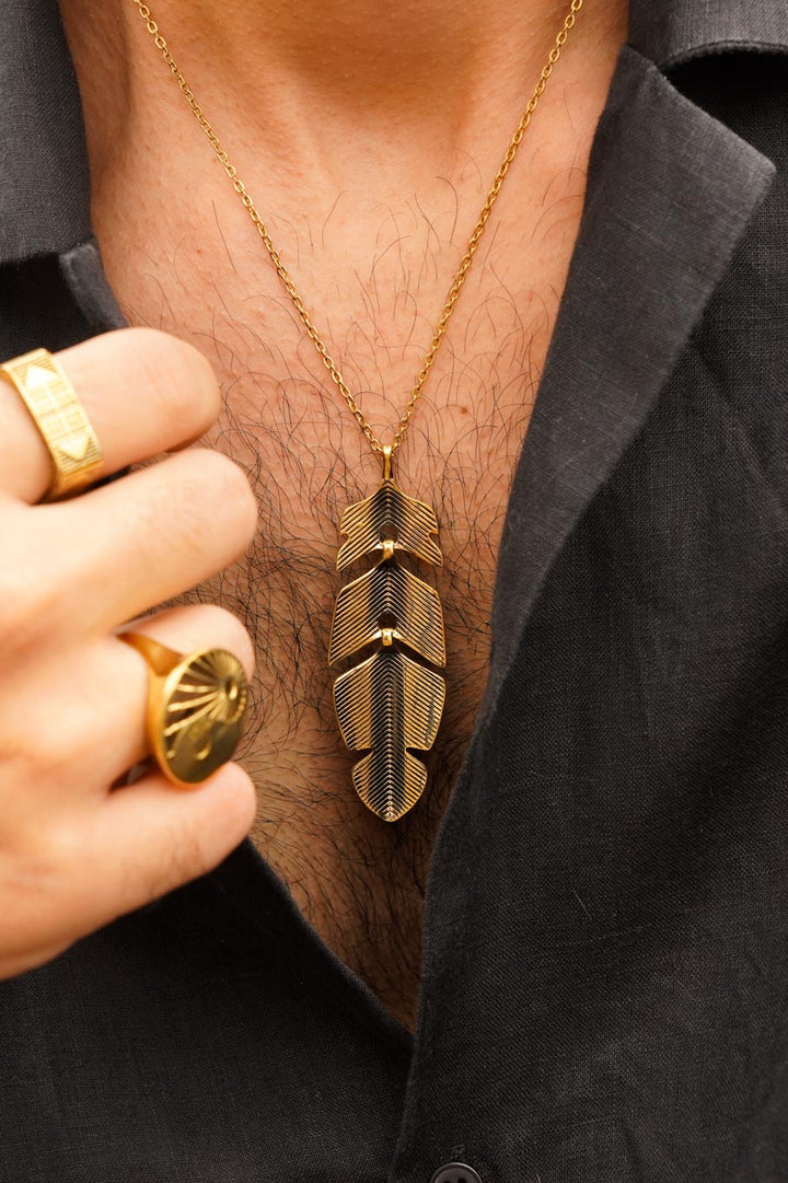 Brass Feather drop with alloy long chain