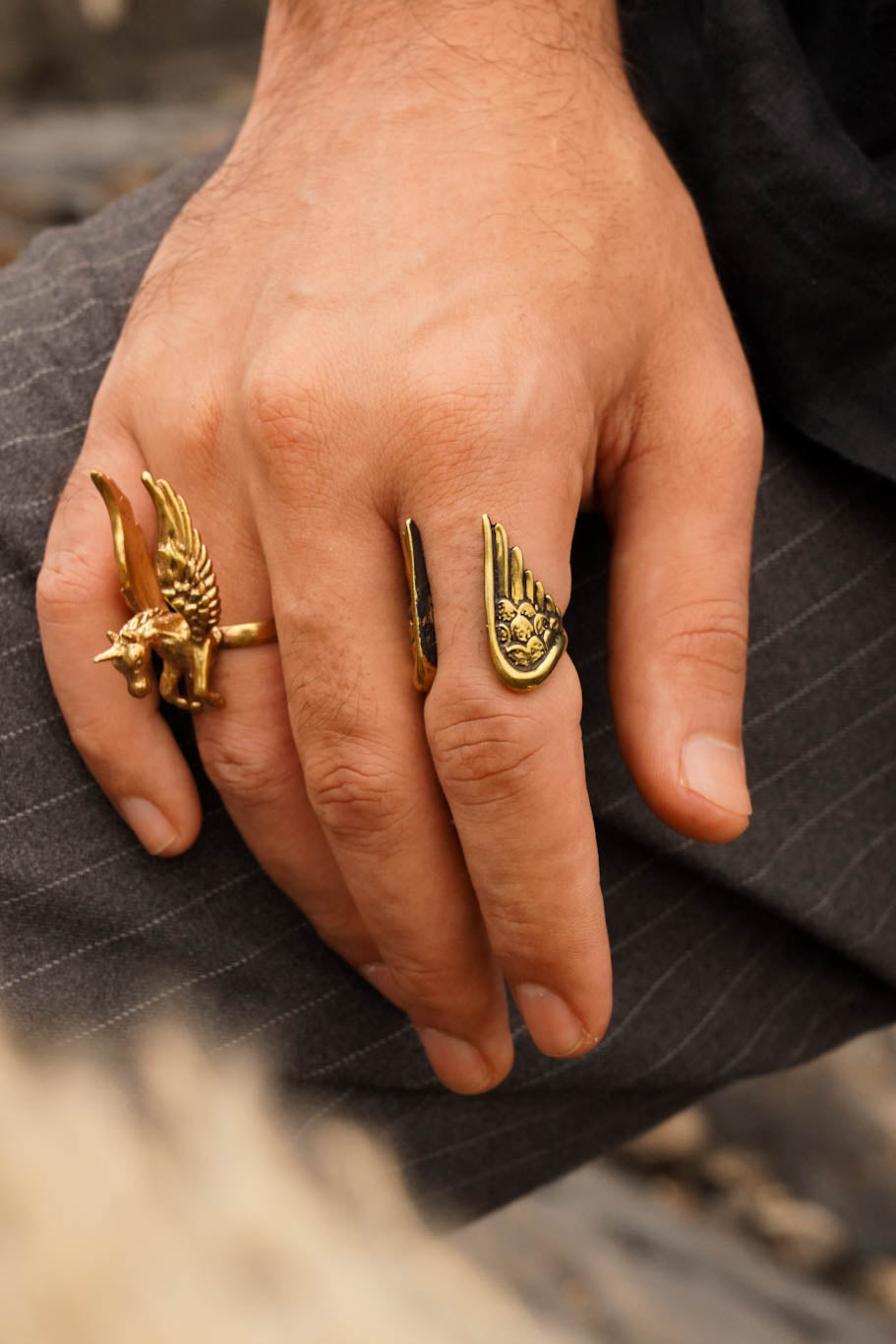 Unicorn mens brass ring. Adjustable. Size 5-7