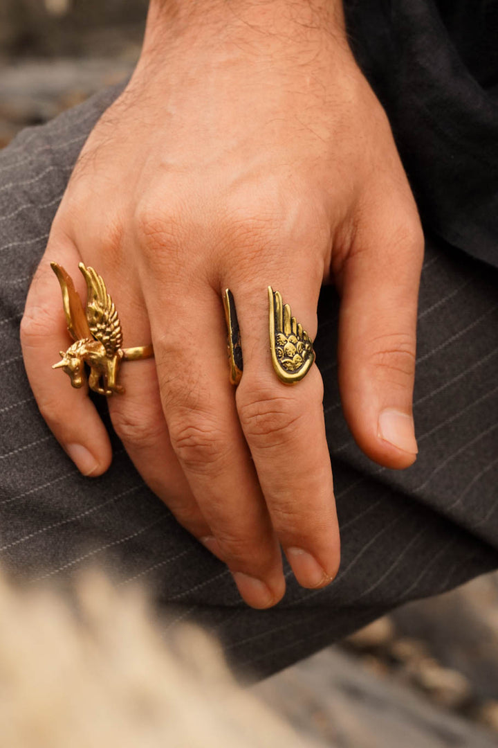 Unicorn mens brass ring. Adjustable. Size 5-7