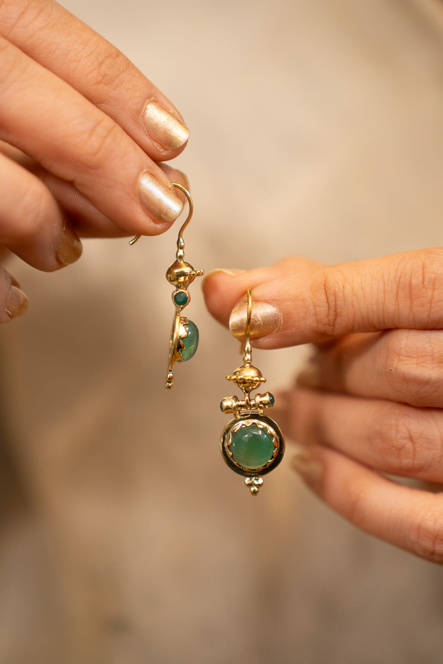 Boho Oasis Brass Baali With Green Onyx