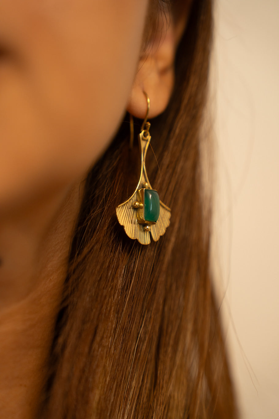 Vintage Sunrays Danglers with Green Onyx