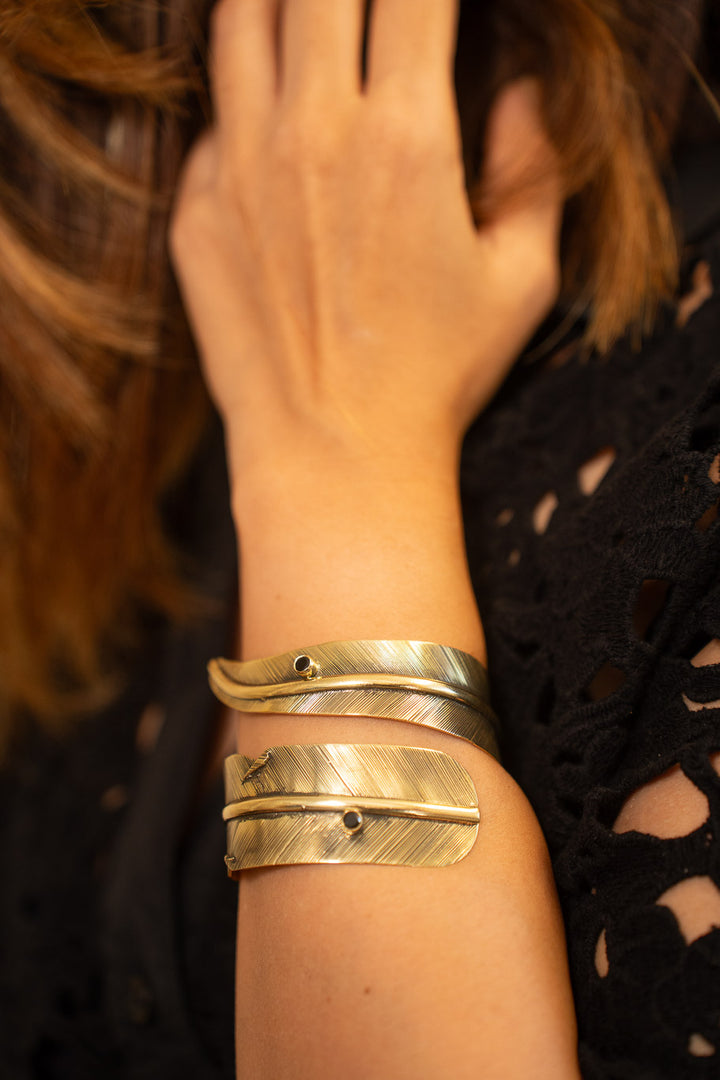 Tapered Feather Wrap Cuff- Wrist bangle and arm cuff