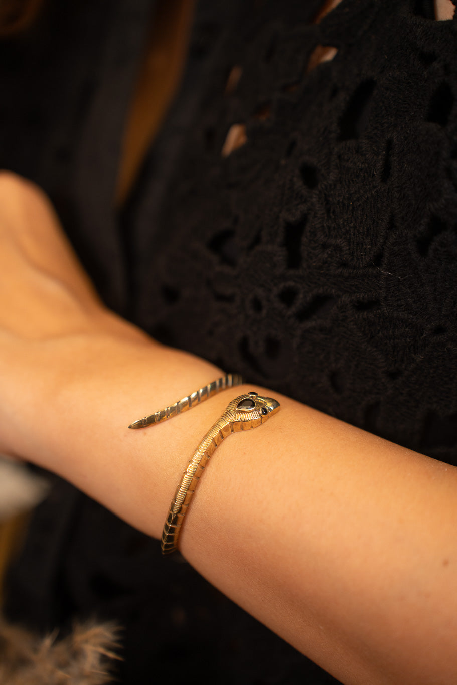Black Agate Serpent Wrap Cuff