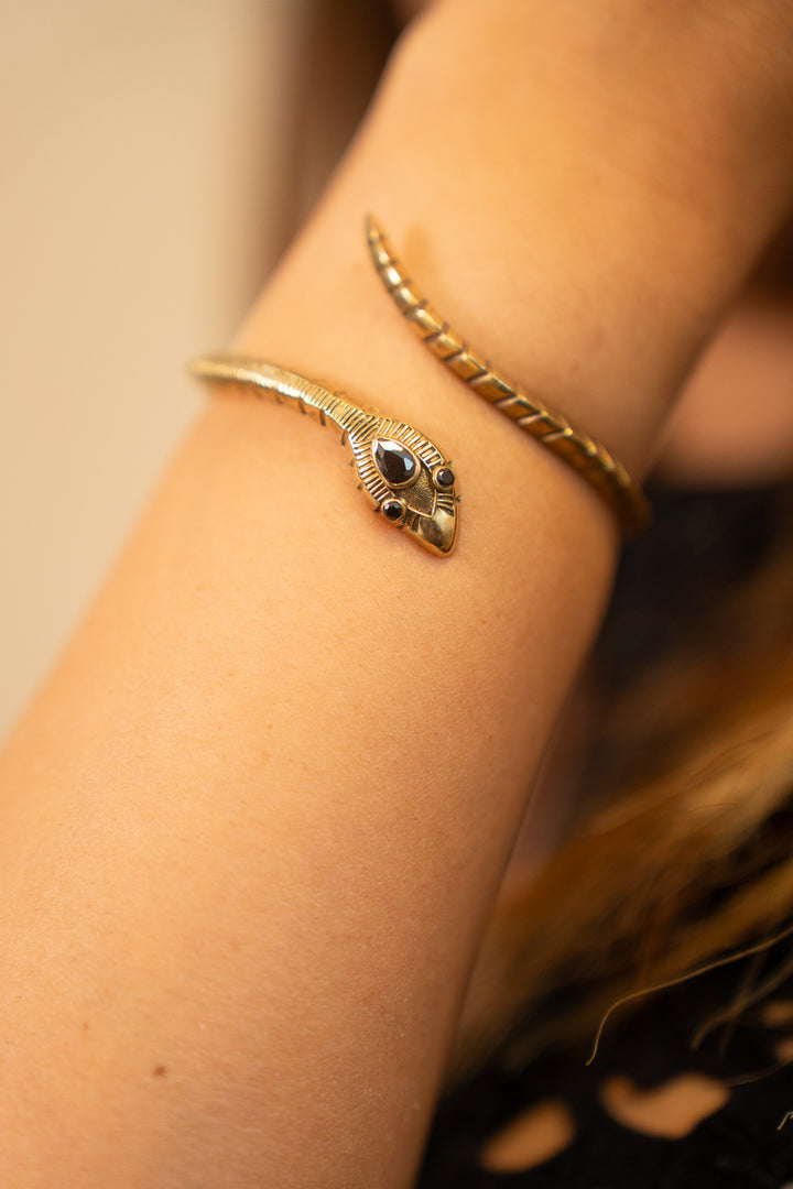 Black Agate Serpent Wrap Cuff