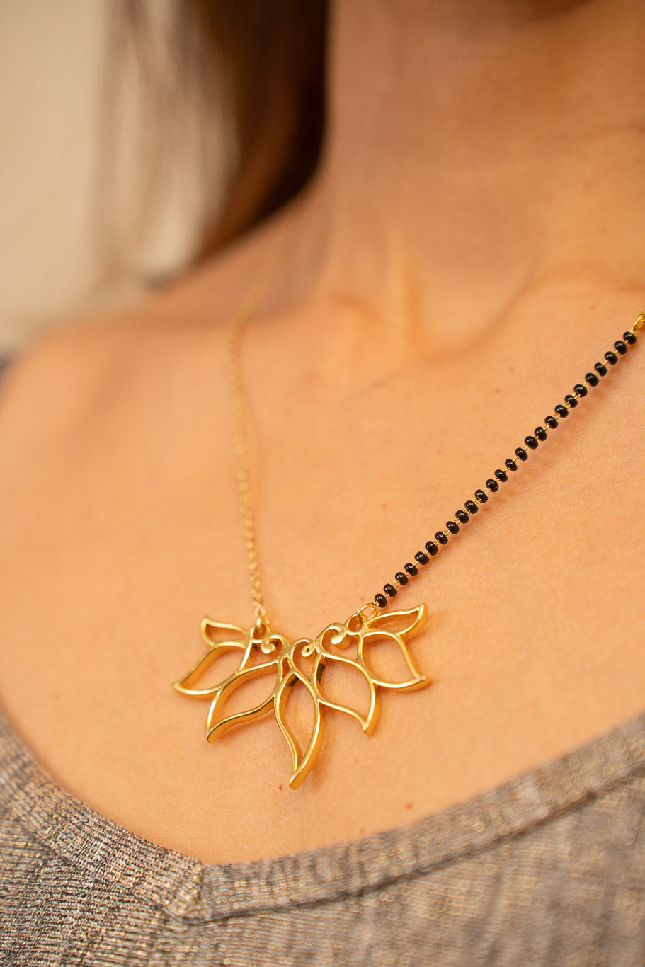 Oak Leaf & Lotus Mangalsutra- 22k gold plated