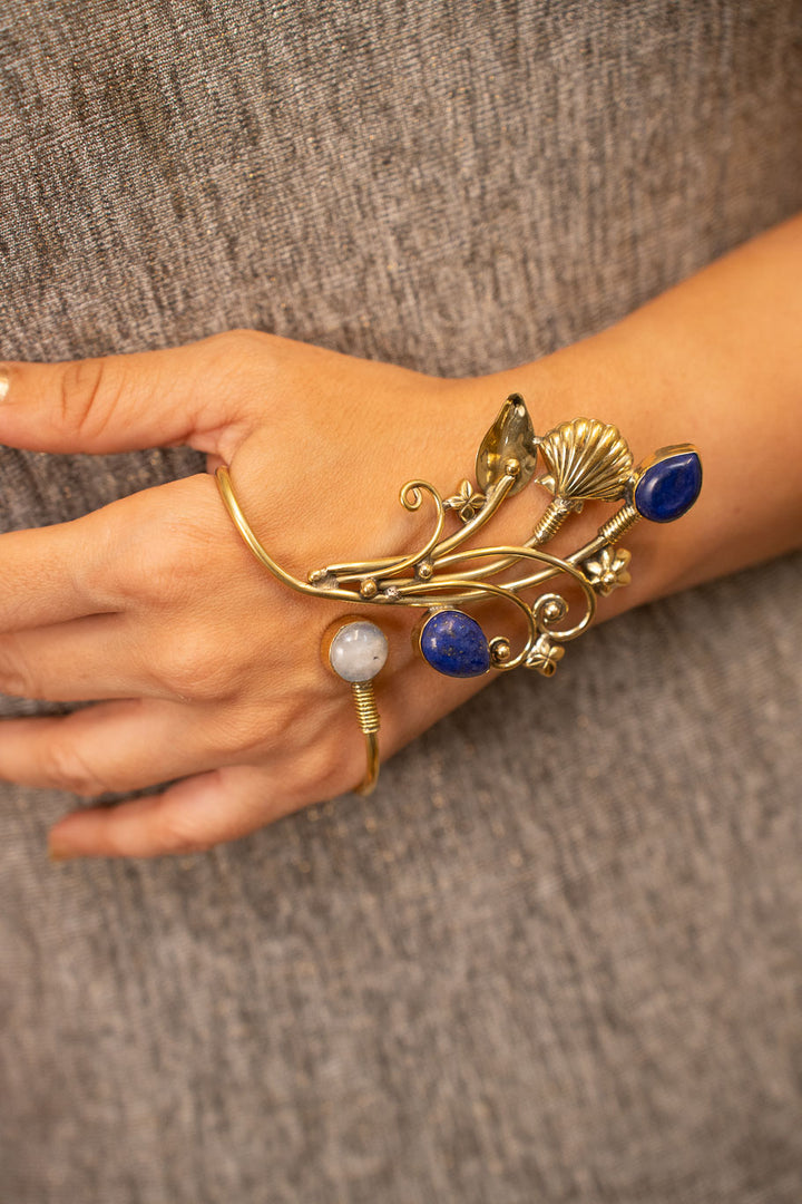 Floral Wine Moonstone and Lapis Lazuli Handcuff- single piece