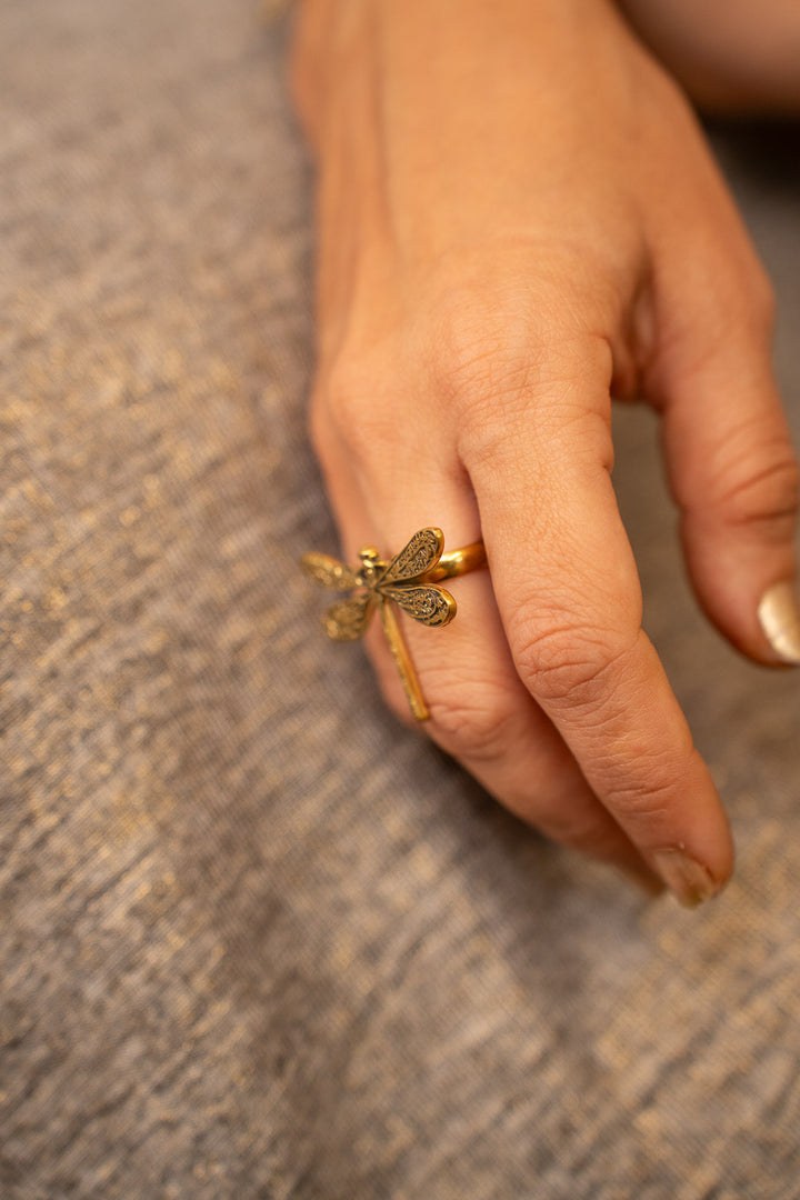 Garden Dragonfly Brass Ring. size 5-8  Adjustable