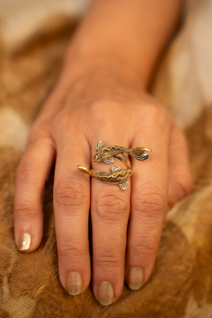 Good Fortune Koi Fish Brass Ring. Size 5-9 Adjustable