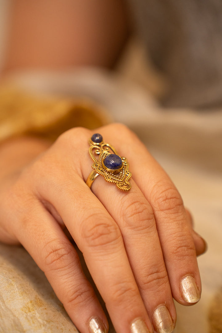 Ethnic Intricate Lapis Ring- Non Adjustable. Size 6