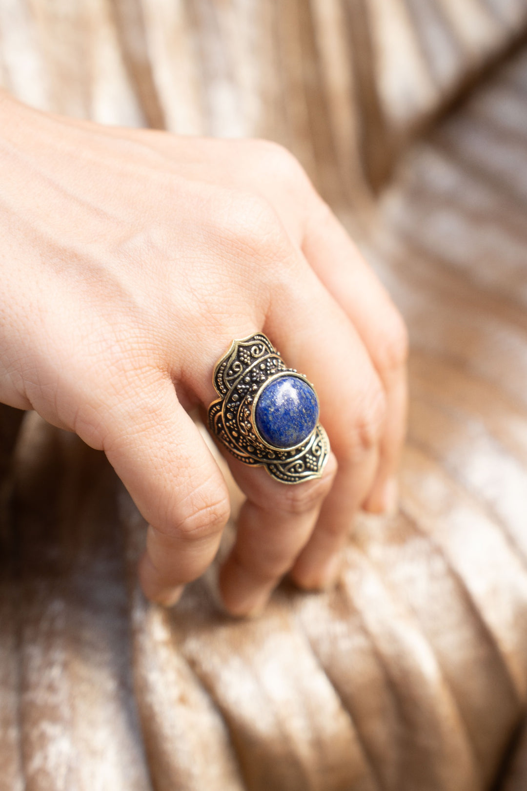 Celestial Lapis Signet Brass Ring| Size 5-7 Adjustable