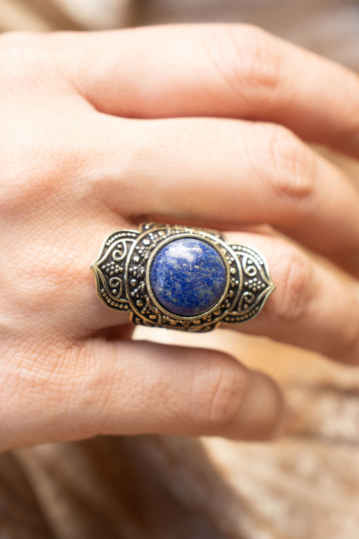 Celestial Lapis Signet Brass Ring| Size 5-7 Adjustable