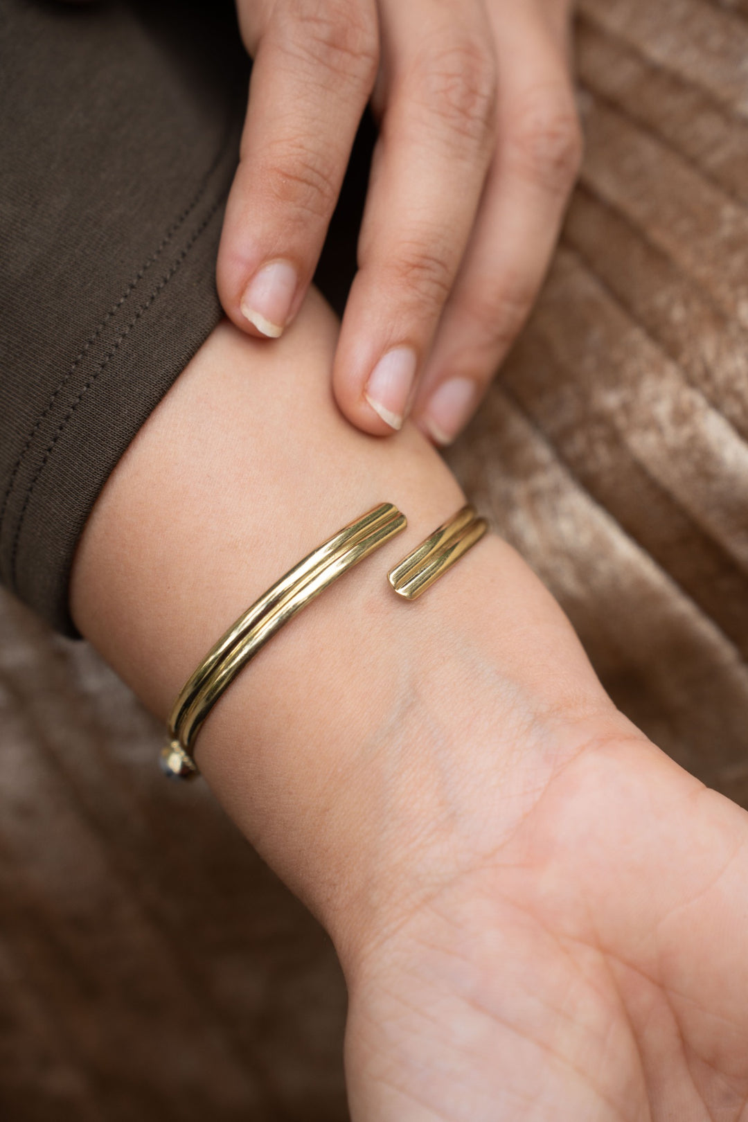 Luna Trio Moonstone Adjustable Brass Bangle