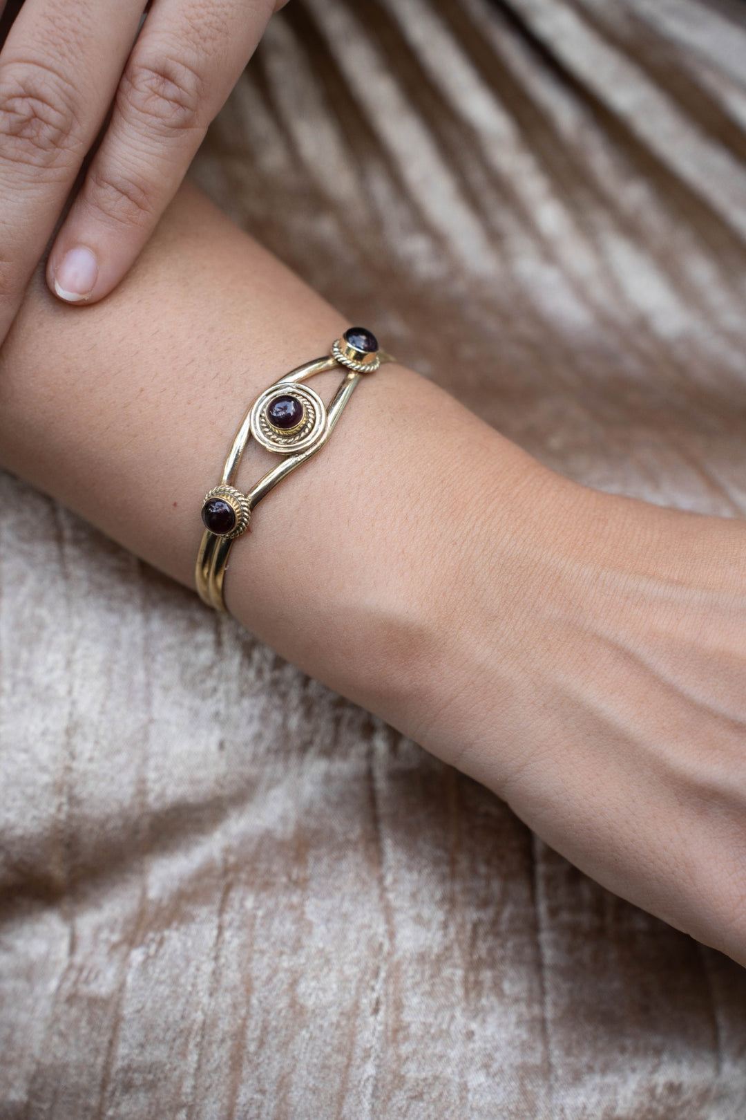 Garnet brass bangle