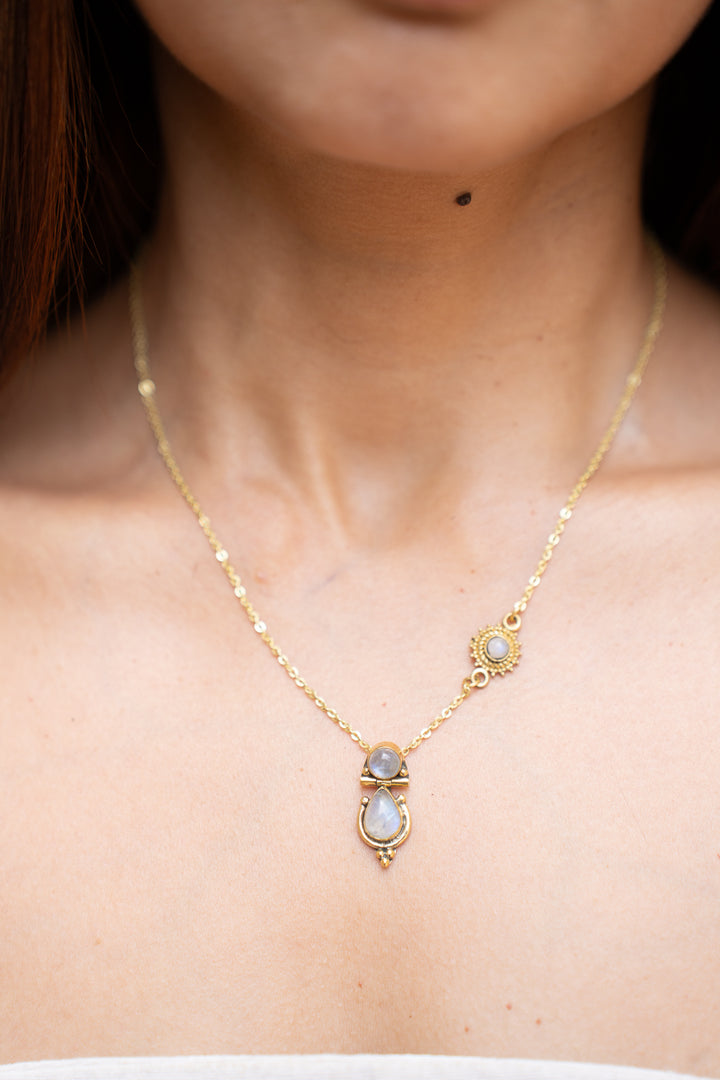 Moonstone double drop necklace