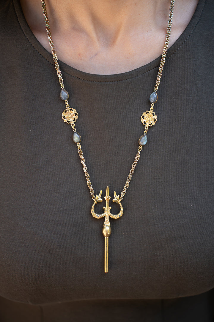 Trishul Labradorite Long Brass Necklace