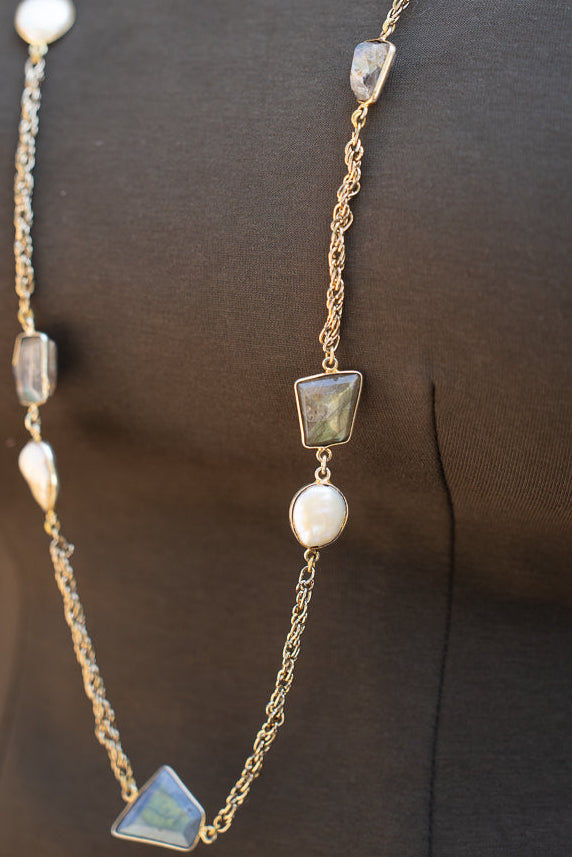 Labradorite Pearl Long Necklace