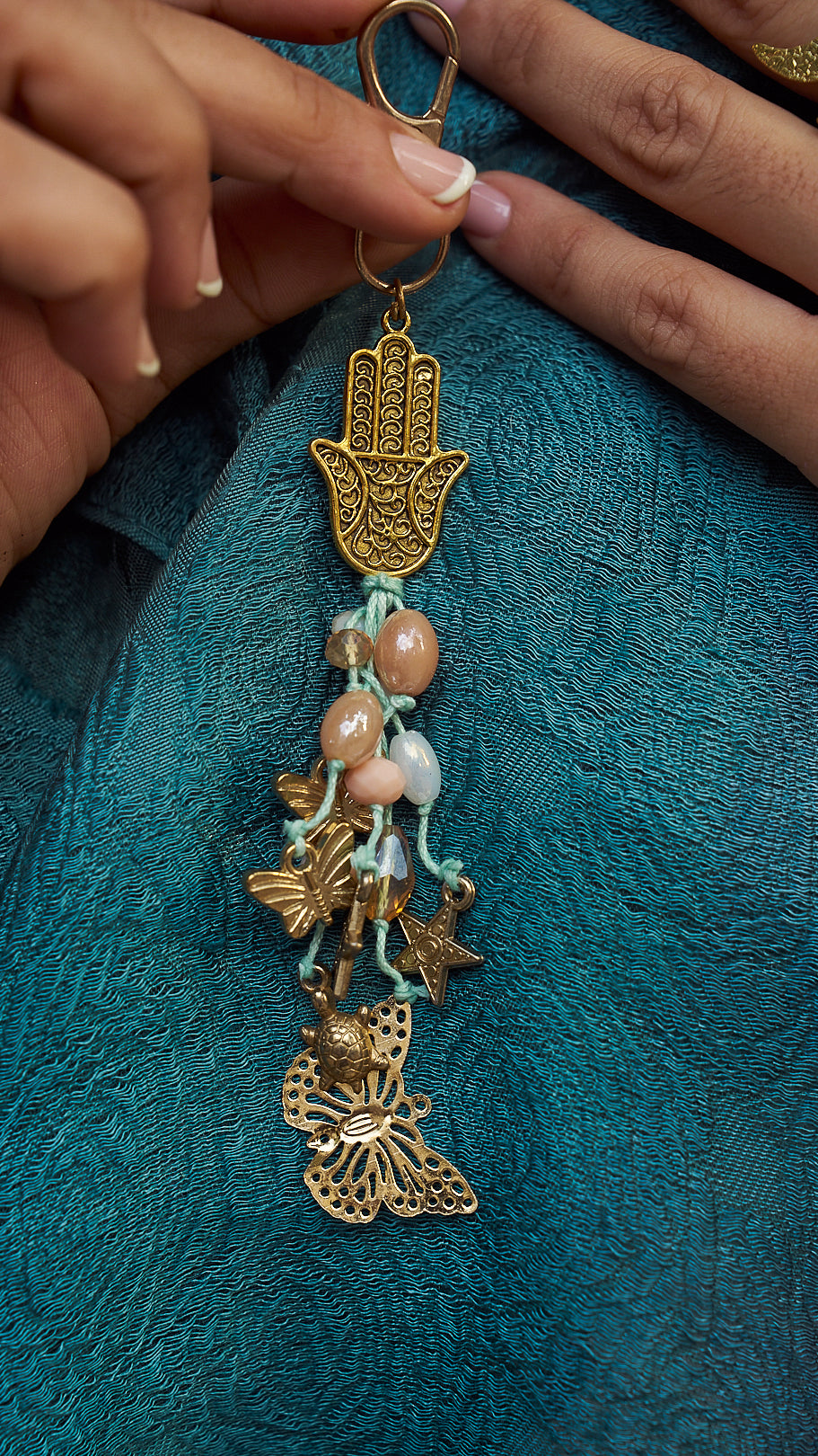 Hamsa tassel bag charm