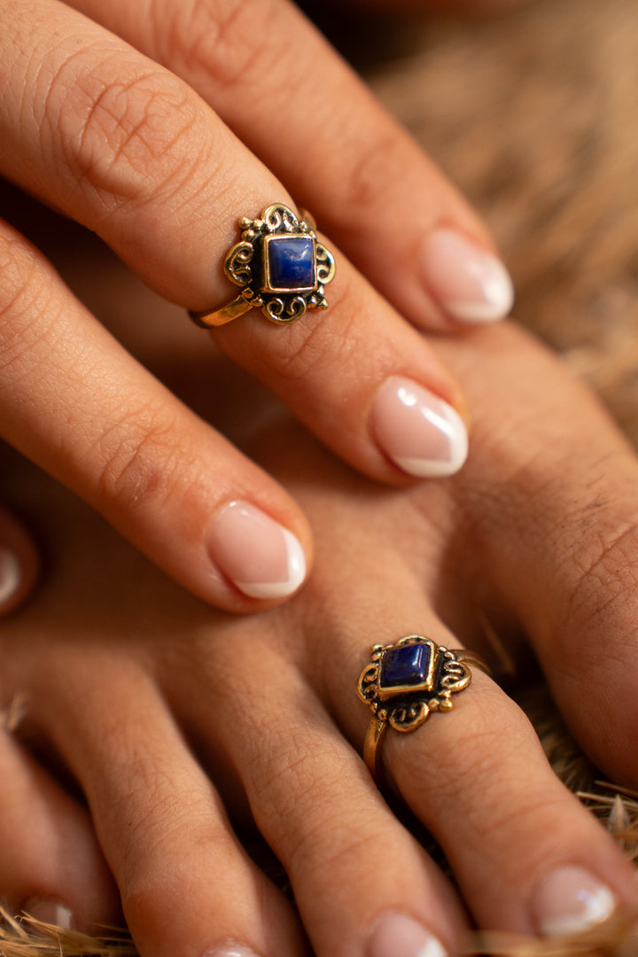 Lapis (pair of) Toe Ring cum Mid Ring. Adjustable