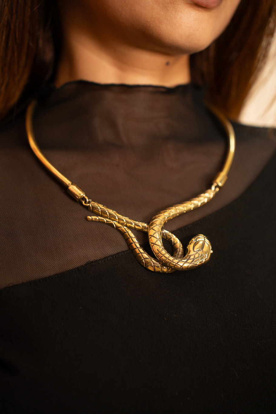 Bold Coiled Serpent Statement Necklace