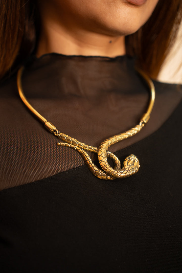 Bold Coiled Serpent Statement Necklace