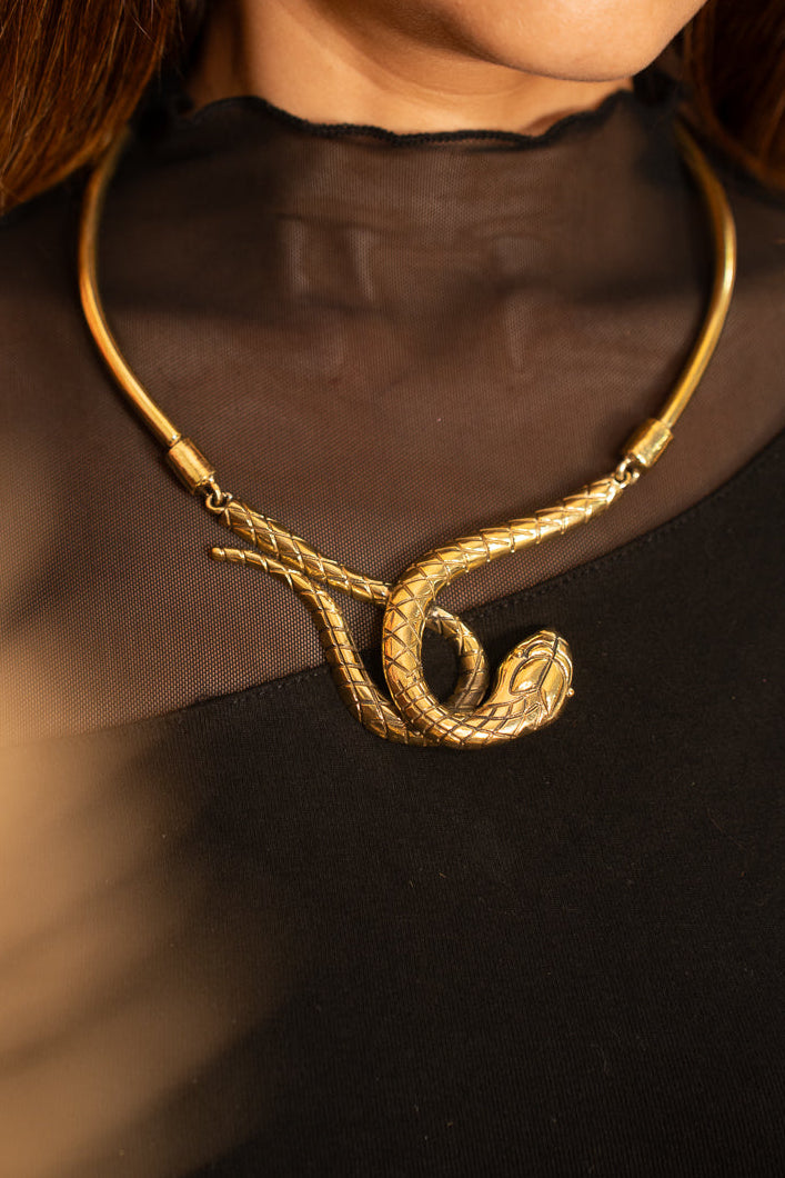 Bold Coiled Serpent Statement Necklace