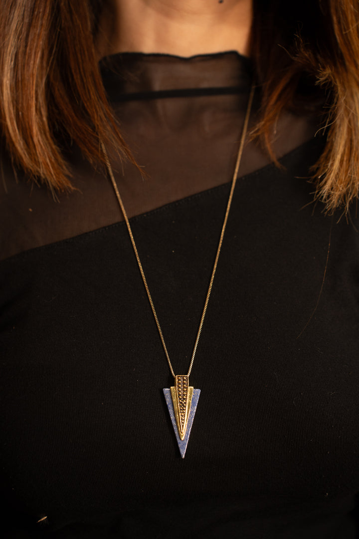Sodalite Arrowhead Brass Necklace