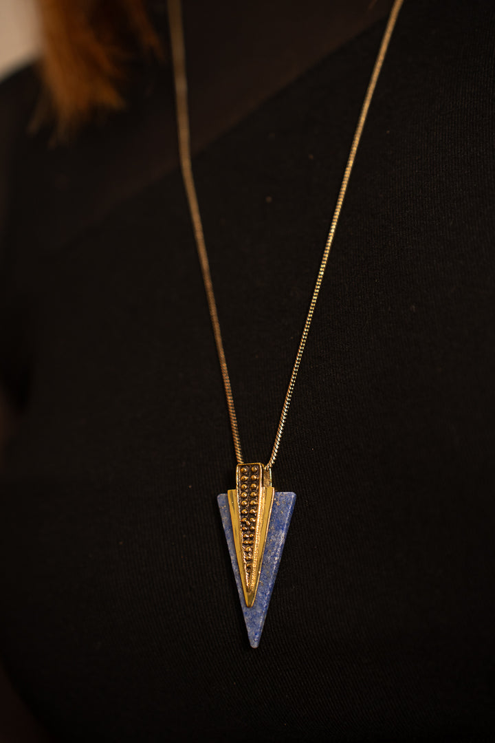Sodalite Arrowhead Brass Necklace