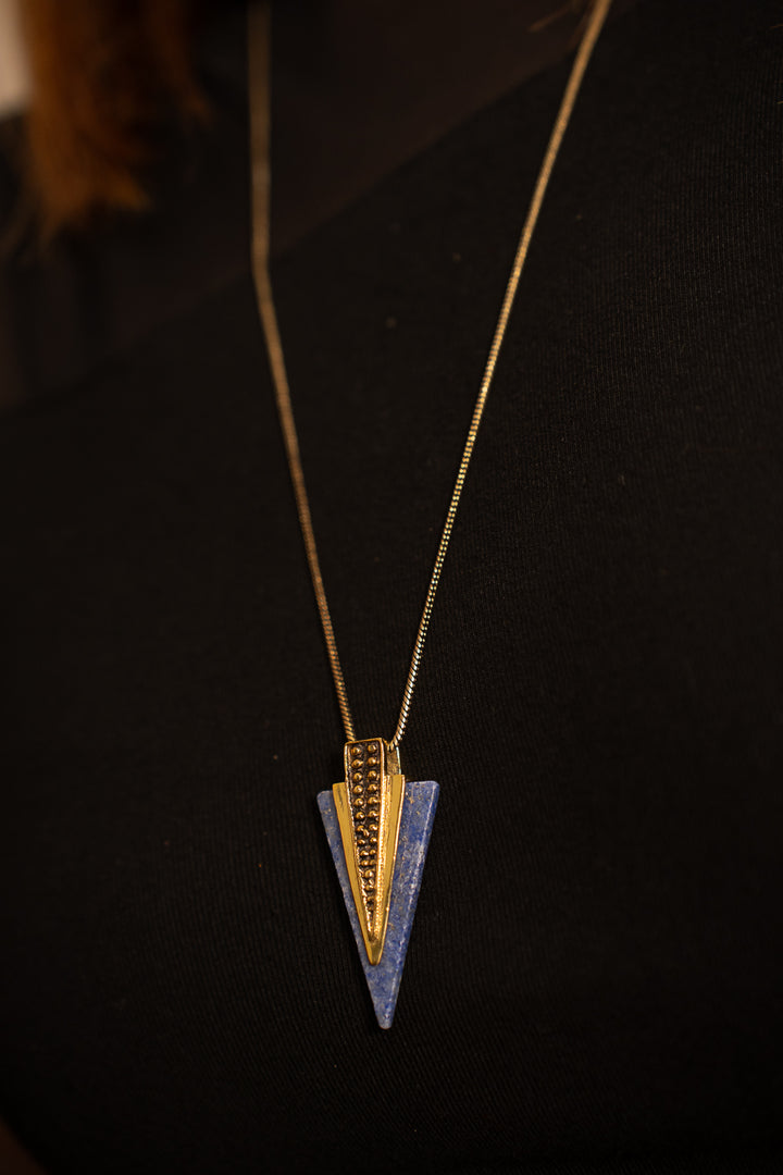 Sodalite Arrowhead Brass Necklace